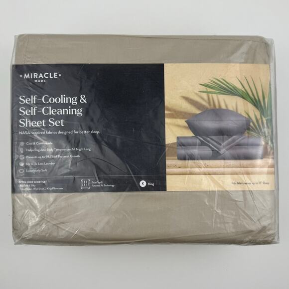 Miracle Made Sheet Set KING Luxe Self-Cooling Self-Cleaning Sateen SAND Tan NWT - Picture 7 of 7